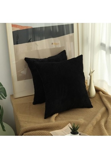 Novahub Siyah Ezilmiş Kadife Kadife Yastık Kılıfları 50cm/45cm/40cm/30cm Çekyat Kare Dekor Yastıklar 50x50cm Siyah