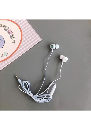 Evrensel Sevimli Karikatür Kulakiçi Bas Saklama Kutusu İle Kulak İçi Kablolu Mikrofon Kulaklık