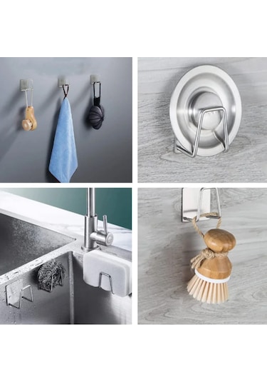 Yapışkanlı Metal Banyo Mutfak Eşya Askılığı Al4467 2 Adet Gümüş