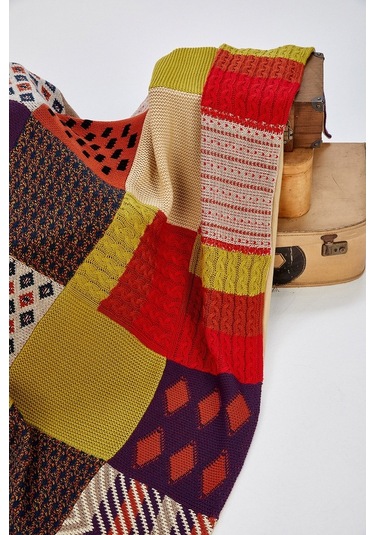 Peraluna Çift Kişilik Patch Özel Tasarım Battaniye 170X250 Cm-170X250 Cm Karışık