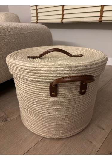 Armonia Deri Saplı Kapaklı Kirli Çamaşır Sepeti Düzenleme Sepeti Oyuncak Sepeti Krem