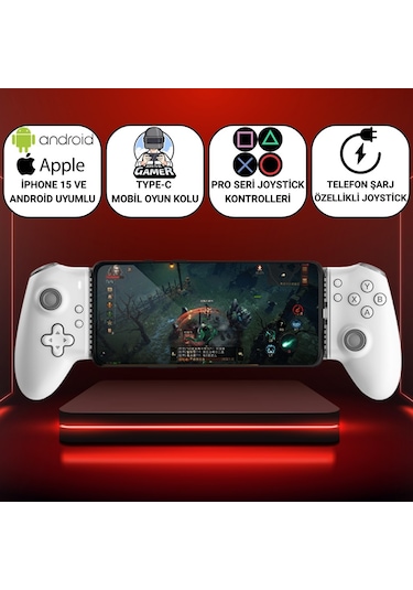 Polham İphone Uyumlu 15 Üzeri Ve Android Uyumlu Type-c Mobil Oyun Kolu Pro Seri Joystick Şarj Özellikli