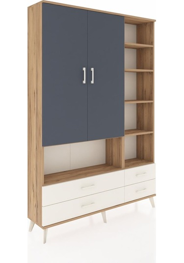 Arges Dolap 10 Raflı 4 Çekmeceli 2 Kapaklı 132x30x195 Çam-ant... Çam