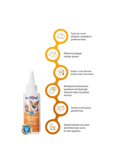 Veturel Kedi Kulak Temizleme Solüsyonu Kir Enfeksiyon Kaşıntı Koku Önleyici Bakım 3 x 100 ML