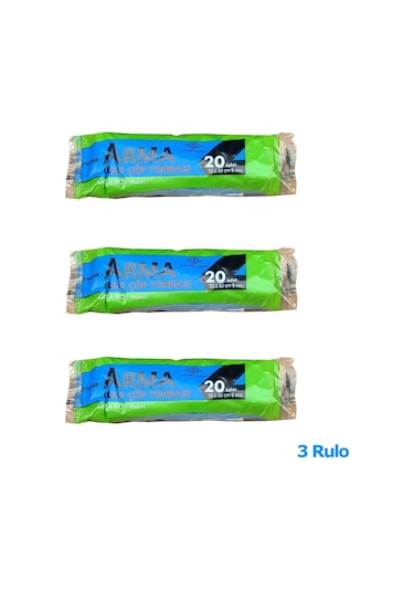Arma Mavi Orta Boy 55 x 60 CM - 30 Litre Çöp Torbası Poşeti - 20 Adetlik 3  Rulo