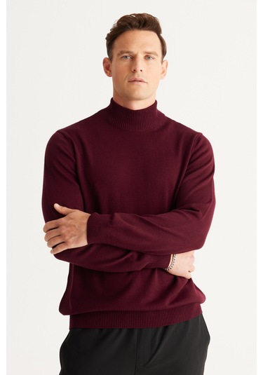 Altinyildiz Classics Erkek Bordo Standart Fit Normal Kesim Yarım Balıkçı Yaka Triko 4A4923100005BRDXL Bordo