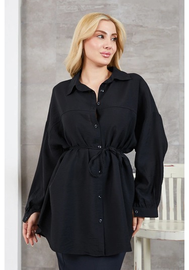 İp Kemerli Gömlek Siyah