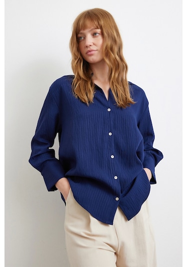 Paralel Çizgili Gömlek Lacivert Lacivert