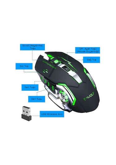 UpWay TW-Q13 2400 DPI Sessiz Kablosuz RGB Oyuncu Mouse