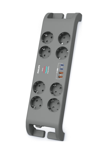 Philips Spn8180ga Akım Korumalı Priz 8'li + 2x Usb-a 18w + 2x Usb-c 20w - 2m Kablo - Siyah 2 m