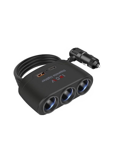 3'ü 1 Arada Araba Çakmak Fişi Ayırıcı 120w Usb+pd Hızlı Şarj Adaptörü 3 Soketli Güç Ayırıcı 12-24v Araba Kamyon Suv İçin