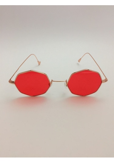 Mobgift Sekizgen Retro Unisex Güneş Gözlüğü Kırmızı