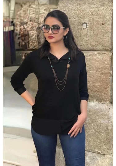 İçten Gömlek Çıkmalı Bluz Siyah