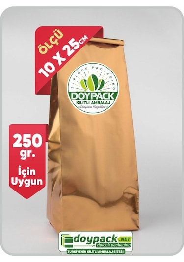 Doypack Parlak Gold Alüminyum Yan Körüklü Torba 10 x 25 CM 100'lü