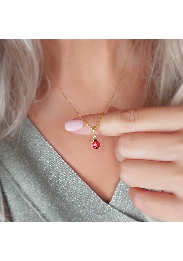 925 Ayar Gümüş Kırmızı Uğur Böceği Kolye Gold