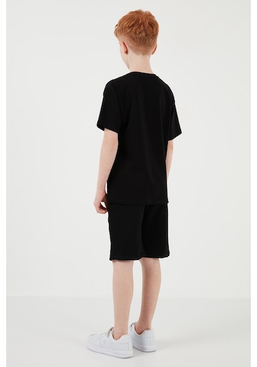 Lela Pamuklu Regular Fit Bisiklet Yaka Şortlu Alt-Üst Erkek Çocuk Takım 6212011 Siyah