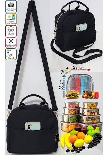 Anne Bebek Askılı Taşıma Çantası Isı Yalıtımlı Termal Yemek, Mama, Beslenme, Gıda Çantası Bej - Siyah
