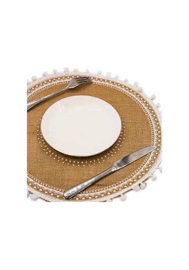 Ulzyvf Yuvarlak Top Seti Servis Örtüleri Masa Kahverengi&beyaz Jüt Dokuma Boho Beyaz Amerikan 4'lü, Tq Kahverengi - beyaz