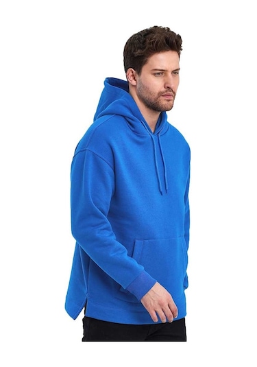 Adams Kapüşonlu Oversize Kanguru Cep Şardonlu 3 İplik Erkek Sweatshirt 001