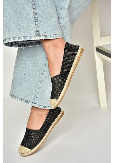 Fox Shoes D280250017 Siyah Hasır Günlük Kadın Ayakkabı Siyah-hasır Siyah