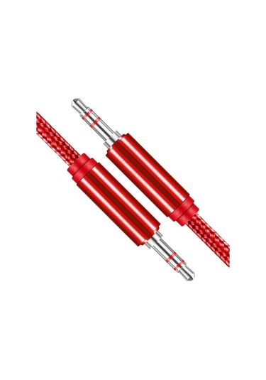 Hasır Örgülü 2 Metre Aux Kablosu Ses Kablosu 3.5 Mm Kırmızı