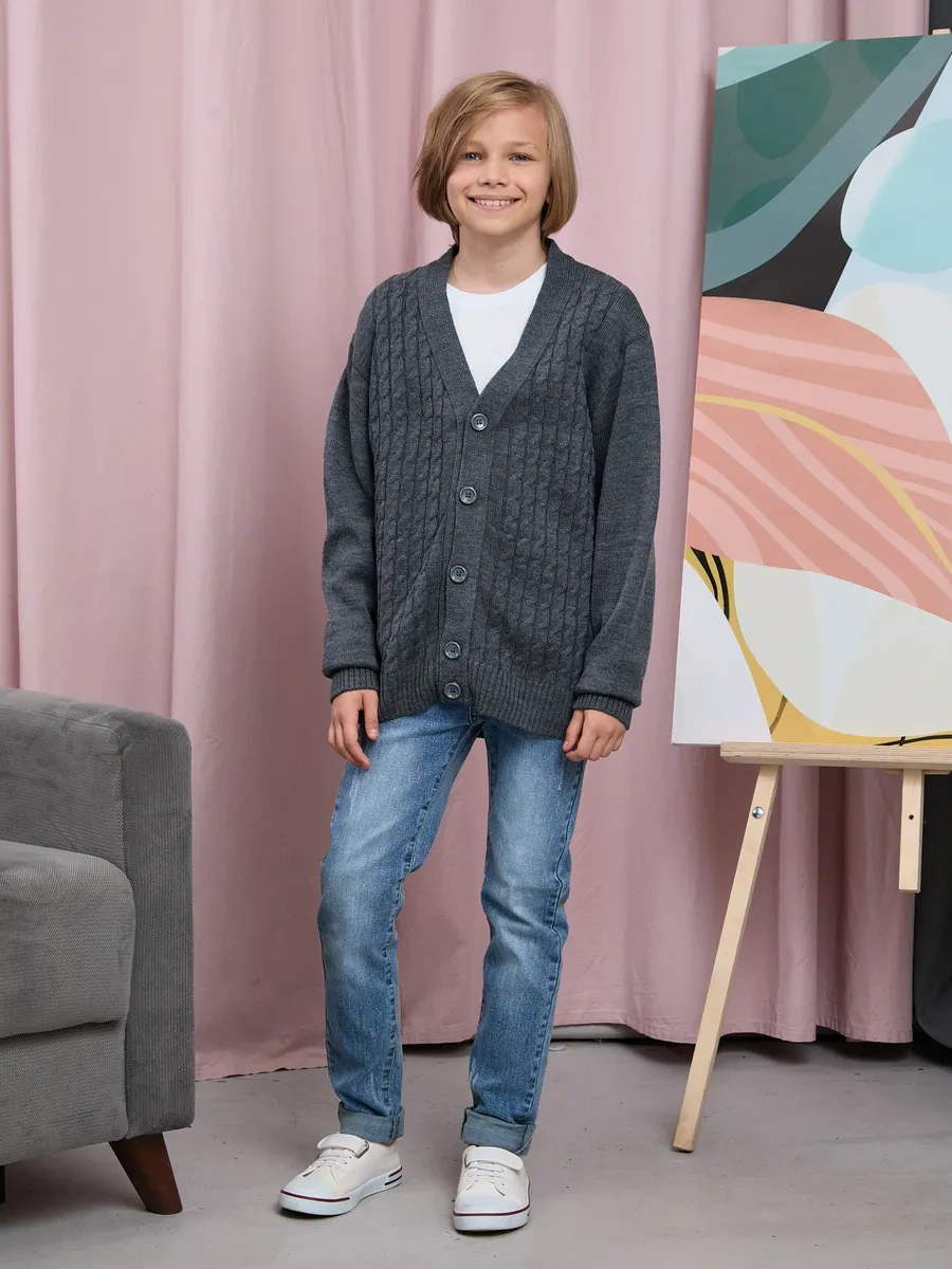 Siti Teks Düğmeli Okul Kazak 467345292 Gri