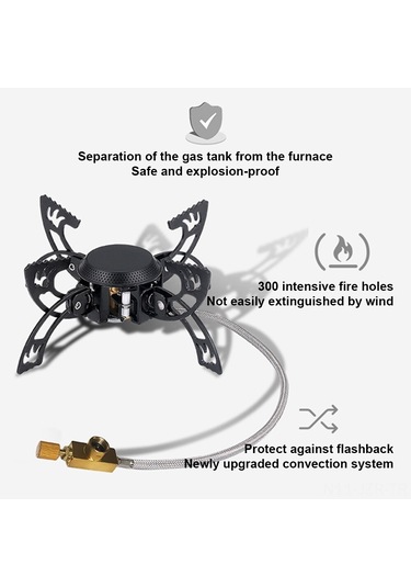 Açık Hava Elektronik Ateşlemeli Ocak - Taşınabilir Pişirme Aksesuarı, Katlanır Gaz Ocağı, Ayar Lanabilir Ateş Gücü, Siyah Çok Renkli