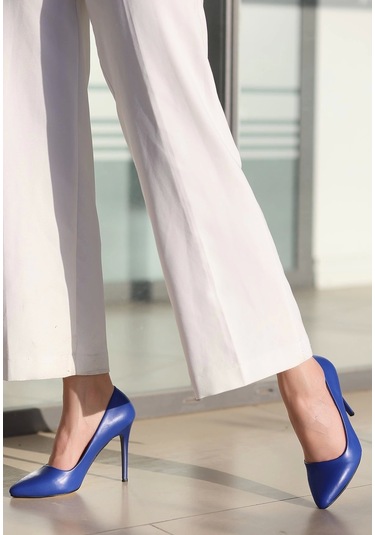 Jilya Mavi Cilt Stiletto Ayakkabı Çok Renkli