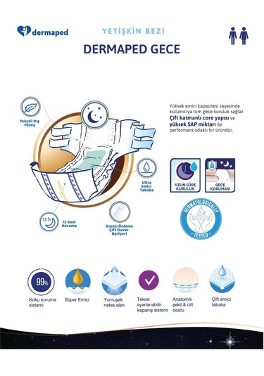 Dermaped 10 Damla Gece Hasta Bezi Xlarge 60 Adet XL