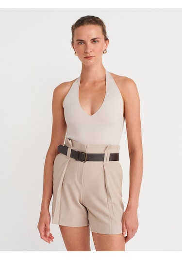 Dilvin 10794 Halter V Yaka Basıc Bluz-taş Taş