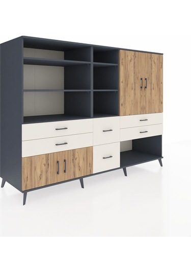 Kronos Dolap 10 Raflı 6 Çekmeceli 4 Kapaklı 220x59x163 Antrasit-ç Antrasit-çam/aytaşı