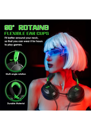 Ruicoo Kotıon Each G3100 Oyun Kulaklığı: 40mm Dinamik Sürücü, 360 Döner Mikrofon, Ps5/ps4/switch Uyumlu, Siyah-yeşil