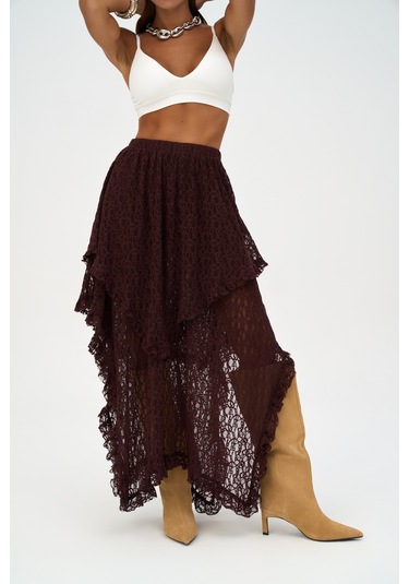 Mireya Asimetrik Bordo Dantel Etek Bordo