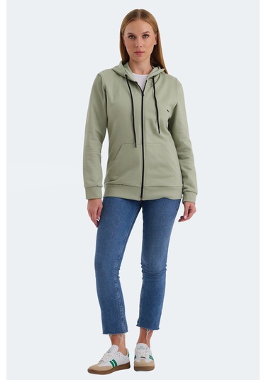 Slazenger Katya 2 Li Set Kadın Fermuarlı Kapüşonlu Cepli Sweatshırt Ekru - Yeşil