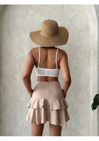 Valonlu Fırfırlı Etek Bej