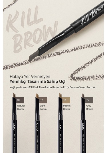 İnce Altıgen Uçlu Kaş Kalemi Clio Kill Brow Auto Hard Brow Pencil 03 Peanut Brown