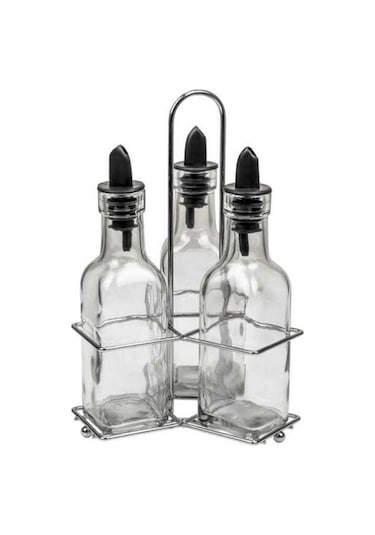 3 Lü Set Yağdanlık Takımı Cam Yağlık Sirkeli 200 Ml Gri