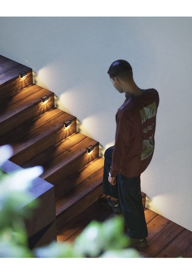 4 Adet L Solar Led Güneş Enerjili Su Geçirmez Köşebent Led Işık Merdiven Veranda Bahçe Aydınlatma Siyah