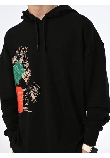 Çocuk Family World Yazıılı Kapüşonlu Sweatshirt-13545 Siyah