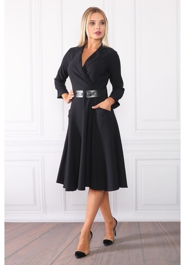 E.T.'S Element'S Kadın Kruvaze Yaka Elbise Siyah
