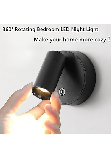 Honeybeeshop Siyah 360 Derece Dönebilen Modern Şarj Edilebilir Manyetik Led Gece Lambası 1 Adet Şarjlı Lityum Pil Dokunmatik Aydınlatma Yatak Odası Başucu Masa Dekor Siyah-