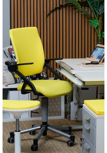 Creo Mobili Yükseklik Ayarlı Vega Plus Çalışma Sandalyesi, Ofis Ve Bilgisayar Koltuğu Sarı/sarı Gri