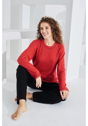 Etoile 98405 Kadın %100 Pamuk Pijama Takımı Kırmızı Çok Renkli