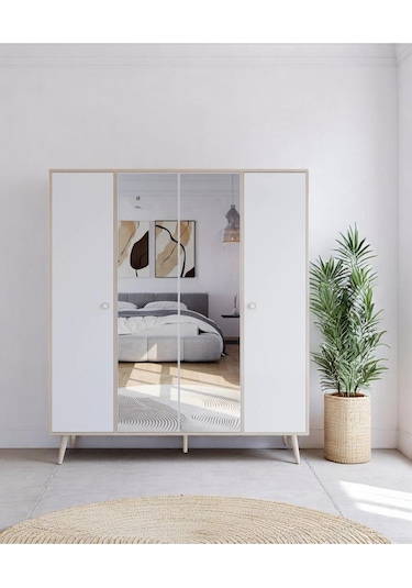 Floradesign Aden 4 Dört Kapaklı Aynalı Gardırop /elbise Dolabı / Gardırop