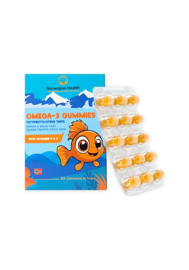 Norwegian Health Omega 3 Gummies Çocuklar için Tutti Frutti Aromalı Norveç Somonlu Balık Yağı 2 x 30 Çiğnenebilir Form