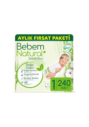 Bebem Natural Yenidoğan Bebek Bezi 1 Numara Aylık Fırsat Paketi 240 Adet
