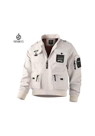 Erkekler İçin Avrupa Beden Çok Cepli Ceket, Dış Giyim Beyaz