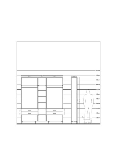 Arges Dolap 10 Raflı 4 Çekmeceli 2 Askılı 220x30x243 Çam-antrasit/antrasit Antrasıt/antrasıt