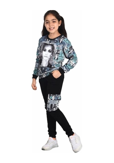 Kız Çocuk Resim Baskılı Kargo Cepli Eşofman Takımı Çok Renkli