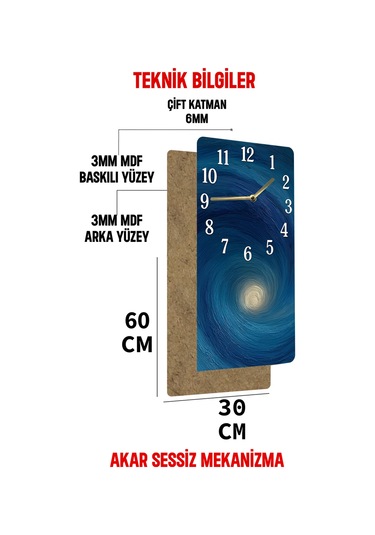 Uv Baskı Mdf Tablo Saat 30x60 Cm Dekoratif Tasarım Usd247 Ahşap Saat Usd247